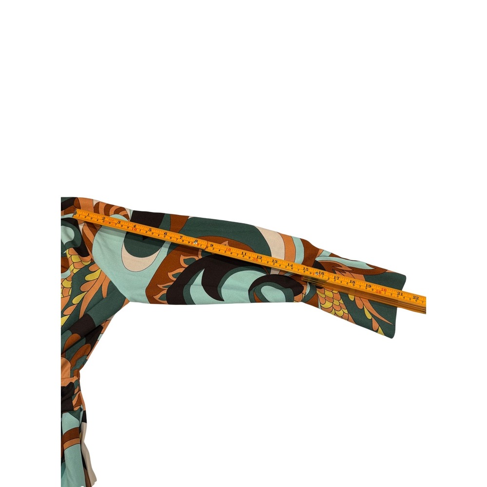 Mango Psychedelic Print Wrap Mini Shirt Dress Long Sleeve Retro Style Multi - Picture 8 of 10